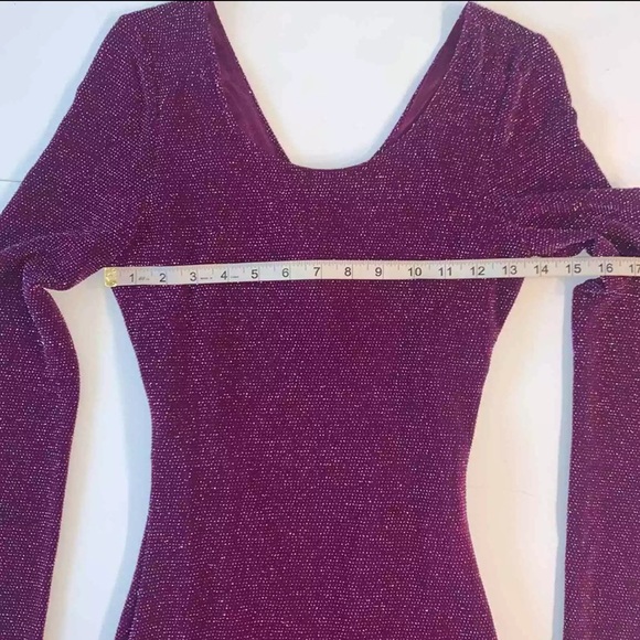 GUESS Mini Bodycon purple Silver Sparkly Long Sleeve Cut Out Back Dress S - Picture 8 of 12